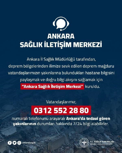Ankara'da depremzedeler iin 'salk iletiim merkezi' kuruldu