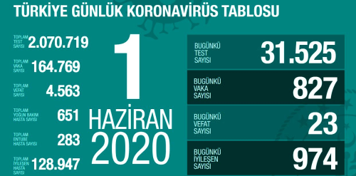 1 Haziran Pazartesi koronavirs tablosu Trkiye! Koronavirsten dolay ka kii ld? Koronavirs vaka, iyileen, entbe says ve son durum ne?