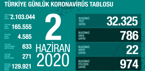 2 Haziran Sal koronavirs tablosu Trkiye! Koronavirsten dolay ka kii ld? Koronavirs vaka, iyileen, entbe says ve son durum ne?