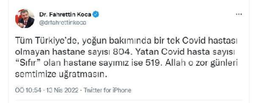 804 hastanenin yo�un bak�m�nda Kovid-19 hastas� kalmad�