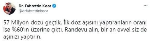 Bakan Koca: 57 milyon dozu getik