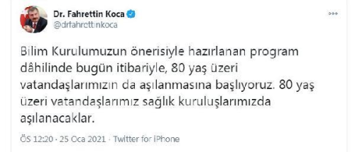 Bakan Koca: 80 ya� �zeri vatanda�lar�m�z�n a��lanmas�na ba�l�yoruz