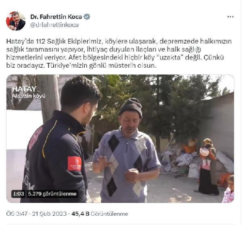 Bakan Koca: Afet b�lgesinde hi�bir k�y uzakta de�il