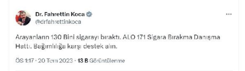 Bakan Koca: ALO 171'i arayan 130 bin kii sigaray brakt