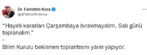 Bakan Koca: �Bilim Kurulu toplant�s�n� yar�n yap�yor