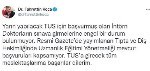 Bakan Koca'dan Tpta ve Di Hekimliinde Uzmanlk Eitimi Ynetmeliine ilikin aklama Aklamas