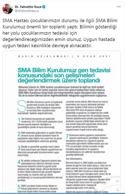 Bakan Koca: Gen tedavisi konusundaki geli�meleri takip ediyoruz