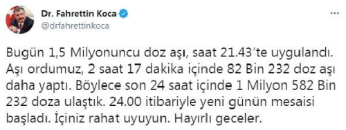 Bakan Koca: iniz rahat uyuyun