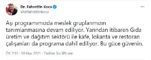 Bakan Koca: Kafe, lokanta ve restoran alanlar yarn a programna dahil edilecek