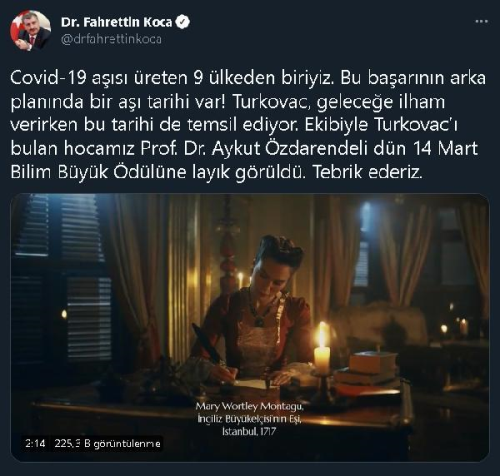 Bakan Koca, Prof. Dr. Aykut zdarendeli'yi tebrik etti