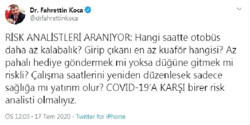 Bakan Koca: Risk analistleri aranyor