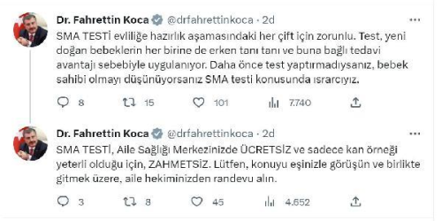 Bakan Koca: SMA taramas�yla erken d�nemde tedavi �ans� elde ettik (2)