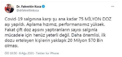Bakan Koca: u ana kadar 75 milyon doz a yapld