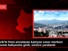Bilecik'te freni ar�zalanan kamyon s�nav merkezi bah�esine girdi, s�r�c� yaraland�