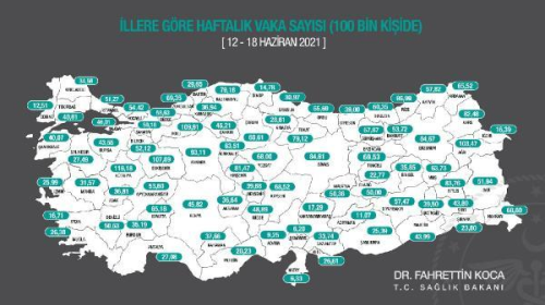 En yksek vaka saylar Ktahya, Bolu, Eskiehir, Ar ve Rize'de