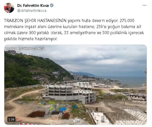 Salk Bakan Koca, Trabzon ehir Hastanesi'nin yapm hakknda bilgi verdi