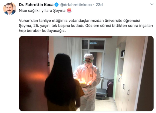 Salk Bakan Koca, Vuhan'dan getirilen niversite rencisinin doum gnn kutlad