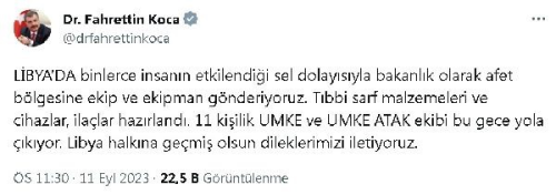 Salk Bakan Libya'daki sel felaketine yardm gnderiyor