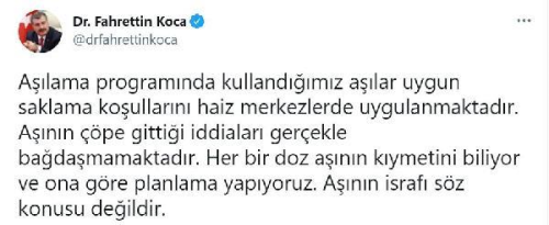 Bakan Koca: Ann israf sz konusu deildir