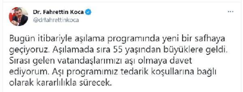 Bakan Koca: Alamada sra 55 yandan byklere geldi