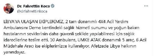Trk ekipleri Libya'ya yardm ambulans gnderdi