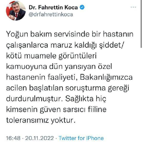 Yo�un bak�m hastas�n�n �iddet g�rd��� �zel hastanenin faaliyeti durduruldu