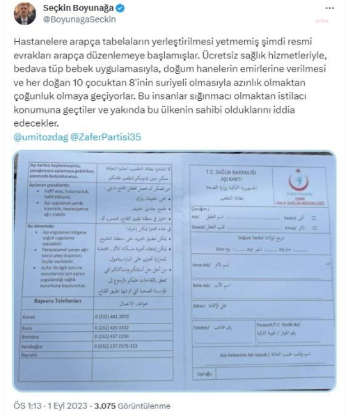 Zafer Partisi �zmir �l Ba�kan� Arap�a a�� kart�na tepki g�sterdi