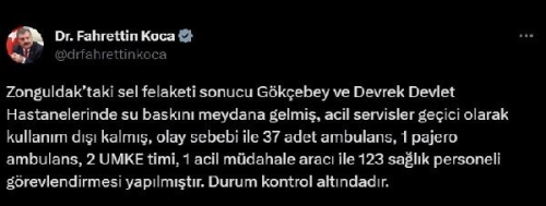 Zonguldak'ta sel felaketi sonucu hastanelerde su baskn